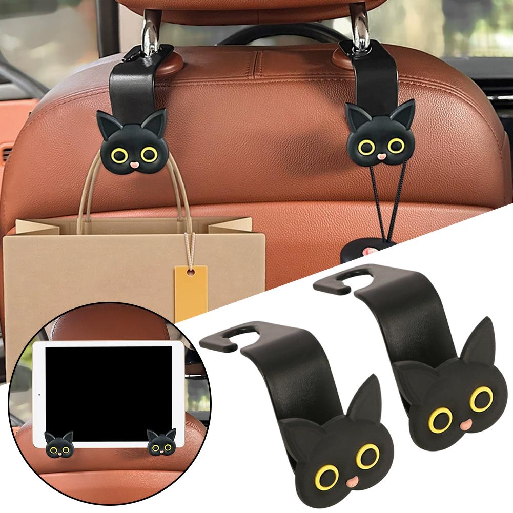 Car Accessories Hanging - ตะขอแขวนในรถยนต์ 2 ชิ้น แบบหนีบพนักพิงศีรษะ ลายแมวน่ารัก สำหรับแขวนกระเป๋า