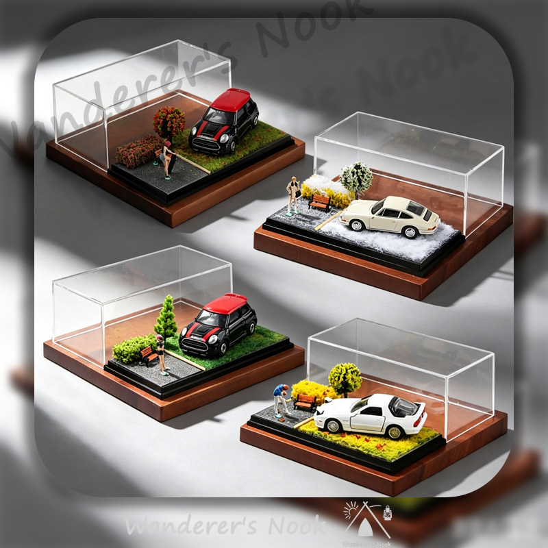 Car Accessories Oman - กล่องโชว์โมเดลรถขนาด 1:64 รุ่นใหม่ ของตกแต่งโมเดลสุดฮิต ฐานหญ้าสี่ฤดู สำหรับฤดูใบไม้ผลิ